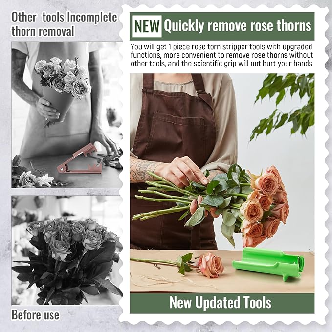 Lasnten 1 Piece Rose Thorn Stripper Tool Thorn Remover for Roses Leaf Stripper Tool Flower Stem Cleaner Cutter to Removal Leaf for Home Flower Shop Gardening Floral Arrangement (Green)