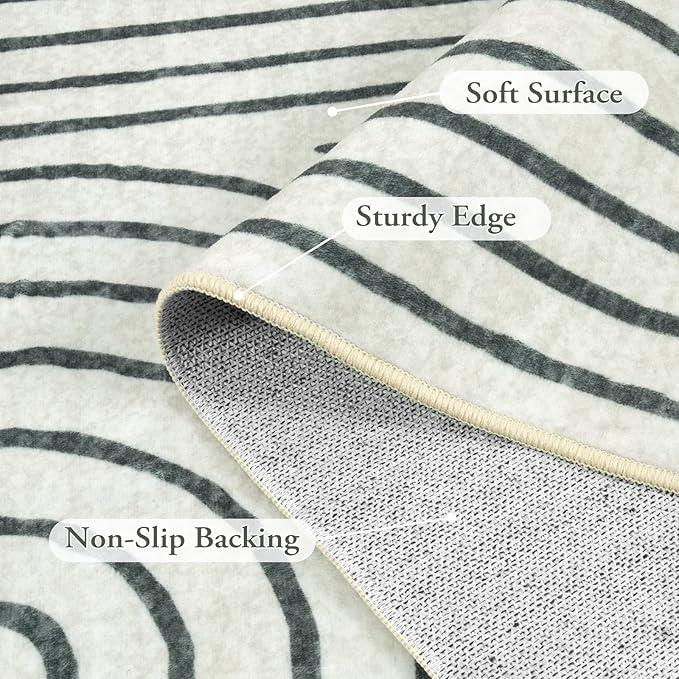 Lahome Abstract Washable Area Rug, 5x7 Rug for Bedroom Non-Slip Soft Living Room Rug, Ultra-Thin Modern Black and White Rug Throw Large Carpet for Dining Room Darrell(5'x7',Black)