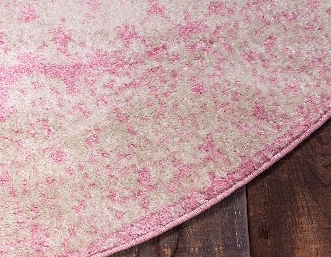 Unique Loom Bromley Collection Area Rug - Wells (8' Round, Pink/ Ivory)