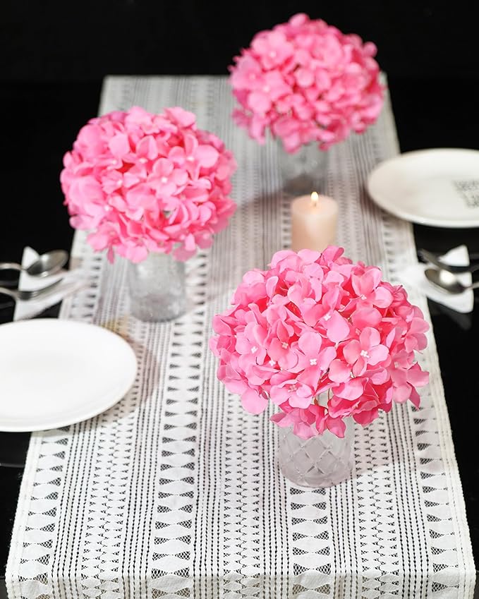 DuHouse Artificial Hydrangea Silk Flower Heads with Stem Fake Hydrangea Flowers for Wedding Home Garden Centerpiece Pack of 6(Peachy Pink)