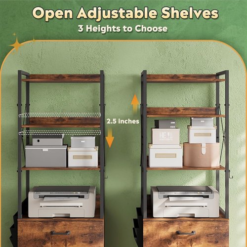 DEVAISE 2 Drawer File Cabinet - Lockable Design with Charging Station & Adjustable Shelf | Rustic Brown