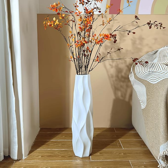 Floor Vase, GDSZJLJ 24 Inches Tall Ceramic White Large Decorative Vases for Modern Home Decor, Living Room, Minimalist Style Flower Vase for Pampas Grass, Flowers, Twigs, Office, Bedroom Décor