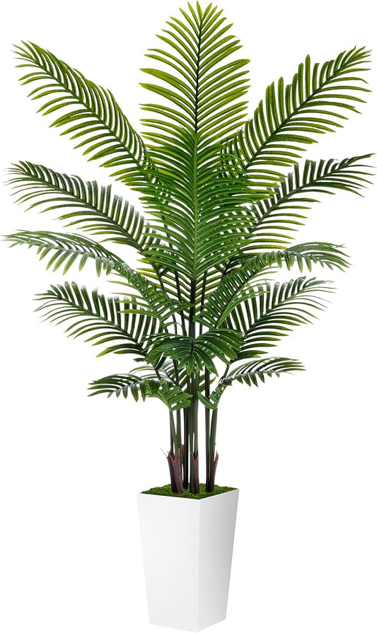 Artificial Palm Tree 6FT - Fake Tree with White Tall Planter - Faux Tropical Areca Floor Plant in Pot - Artificial Silk Plant for Home Office Living Room Decor Indoor