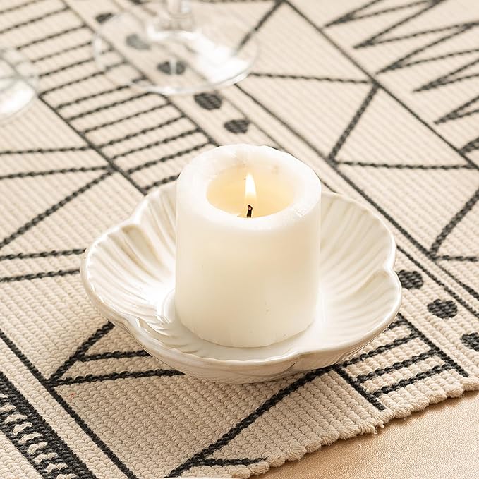 Ceramic Pillar Candle Holder, Candle Tray for Incense, Palo Santo Holder, Tealight Candle Holder, Candle Stand for Home Decoration Display, Halloween Christmas Wedding Parties, 1 Pack (White)