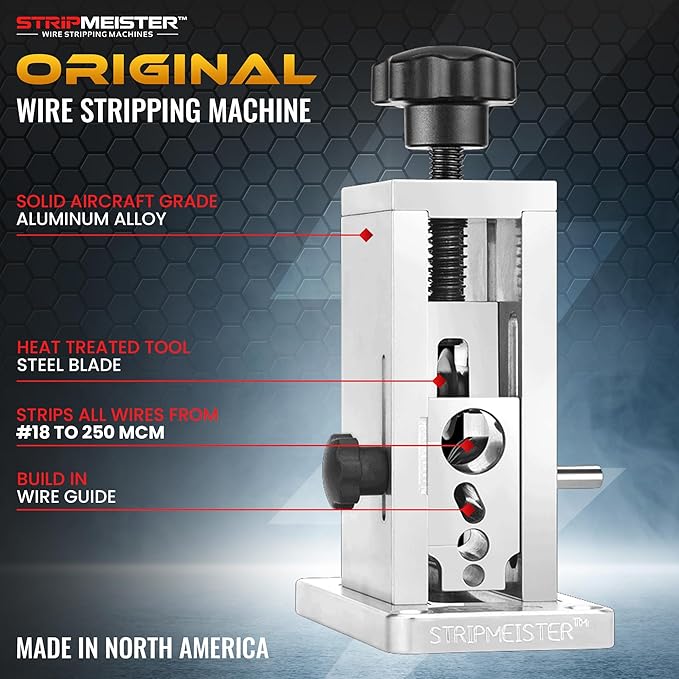 StripMeister Original Drill-Powered Wire Stripper – Wire Sizes Up To Ø3/4", Jam-Free, Copper Wire, Built for Safety, Speed, and Efficiency - Portable Wire Stripping Machine