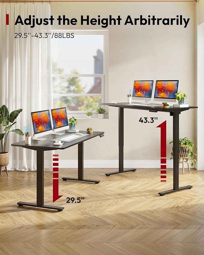 SANODESK Electric Standing Desk 40 x 24 Inches Whole-Piece Desktop Height Adjustable Stand Up Desk w/6-Button Controller Ergonomic Computer Desk for Home Office, Black Frame + Black Tabletop