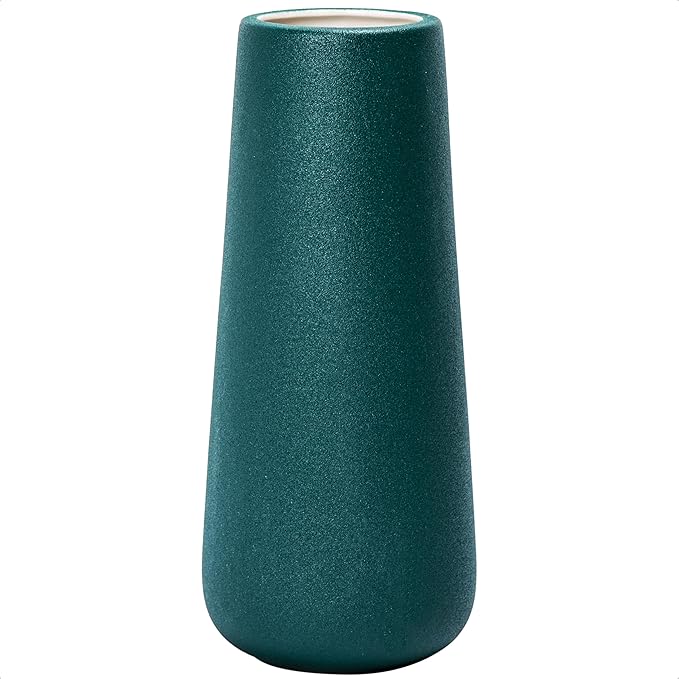 D'vine Dev 11 Inch Ceramic Flower Vase Textured Finishing, Minimalist Design for Kitchen, Bedroom, Living Room, Centerpieces, Office, Emerald Sandstone, VS-XH-C-2