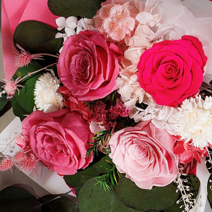 Perfectione Roses 4 Roses Mixed Bouquet for Mother's Day, Flowers for Delivery, Preserved Flowers Birthday Gift for Women Mom Wife Grandma Her, Pink