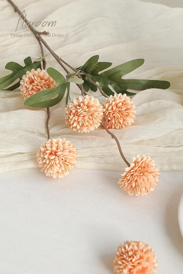 Floroom 9pcs Burnt Orange Peach Mix Faux Silk Mums Artificial Flowers, Bulk Fake Small Mini Chrysanthemums with Stems for DIY Wedding Centerpieces Floral Arrangements Vase Fillers Home Decorations