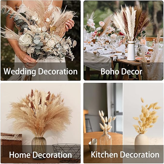 Dried Pampas Grass Decor 110 PCS Dried Plants,Dried Flowers Natural pompas Floral for Wedding, Boho Decor , Home, Rustic Party, Baby Shower Arrangement Centerpiece Table Decorations