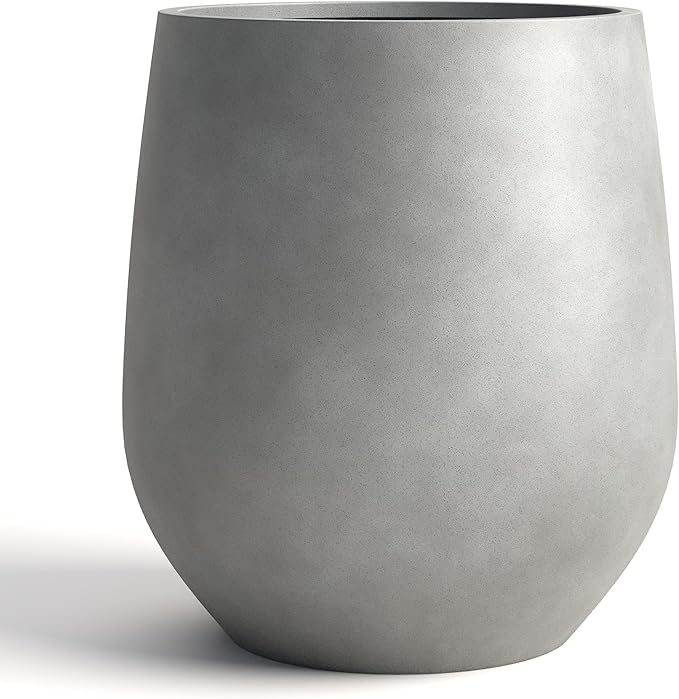 DTY Signature Mount Wilson Modern Indoor Outdoor Fiberstone Tapered Planter, Lightweight, Weather Resistant Garden Pot with Drainage Hole & Rubber Plug, Planter for Christmas Decor - Gray, Medium