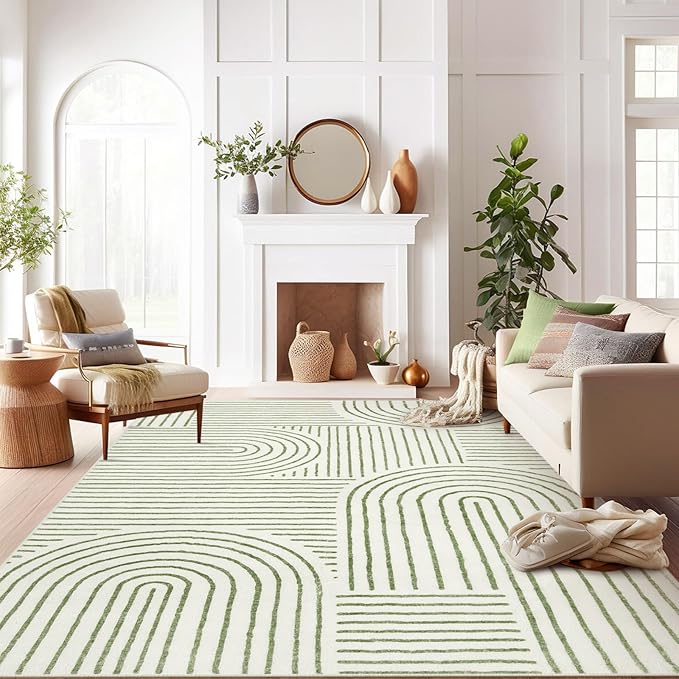 Lahome Abstract 9x12 Area Rugs for Living Room Bedroom, Soft Washable Rugs 9x12, Ultra-Thin Non-Slip Modern Dining Room Rug Non-Shedding Accent Carpet for Office Darrell, Green