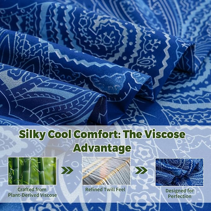 Bedlifes Queen Floral 4-Piece Sheet Set - Cooling Sheets Blend Rayon Derived from Bamboo,Soft & Breathable, Deep Pocket 16", Wrinkle Resistant - Paisley Dark Navy Blue