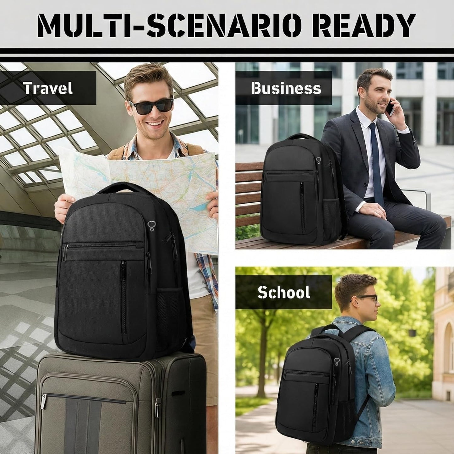 Skiennix Travel Backpack - Extra Large 45L Water Resistant Laptop Bag | Fits 18.4 Inch Laptops, Black