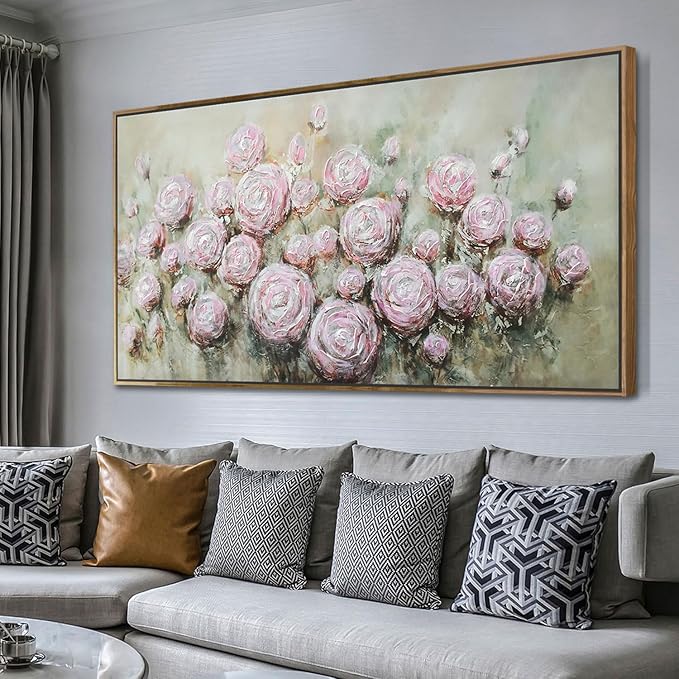 Arjun Flowers Wall Art Framed Canvas Art Wall Decor Living Room, Roses Floral Painting Textured Large Bedroom Artwork Picture Home Office Dining Room, 40"x20"