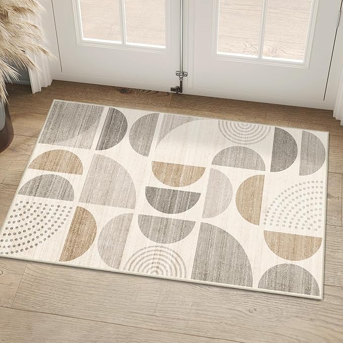 MUJOO Boho Small Rug Washable,2x3 Area Rugs for Entryway Bathroom Entry Entrance Kitchen,Front Door Mat Soft Throw Carpet Non Slip Indoor Modern Abstract Bohemian Neutral Beige