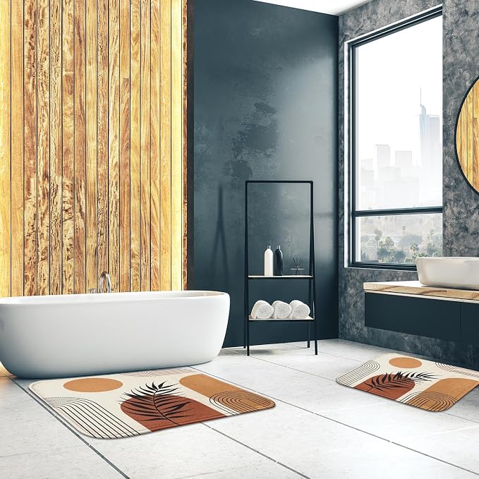Britimes Boho Mid Century Bath Mat for Bathroom No Slip Geometric Abstract Washable Cover Floor Rug Carpets Floor Mat Bathroom Decorations 18x30 for Kitchen Bedroom