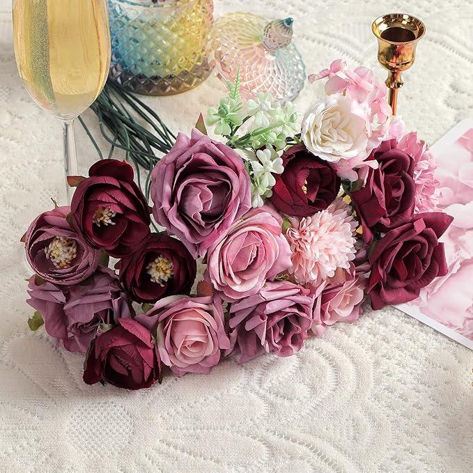 Artificial Flowers Combo, Fake Flowers for DIY Tables Centerpieces Baby Shower Bridal Shower Wedding Bouquet Arrangements Party Candle Holder Cake Decor Flower Home Decorations