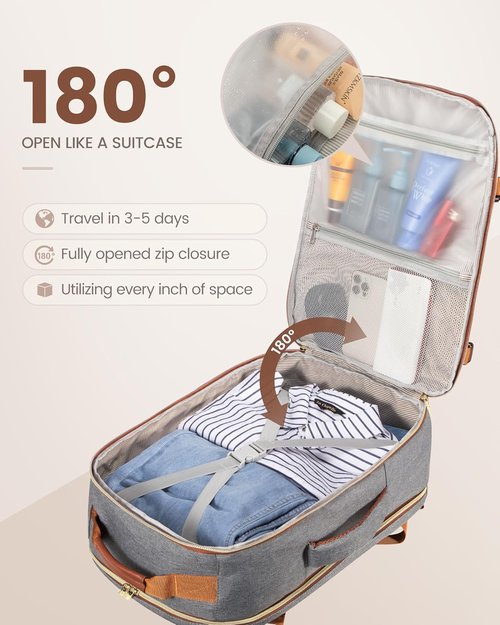LOVEVOOK Travel Backpack - 40L Airline Approved Carry-On Bag with 3 Packing Cubes | Waterproof Grey-Brown