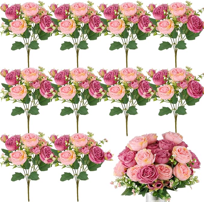 Olgaa 12 Bundles Peonies Artificial Flowers Artificial Peonies Silk Flowers Bulk Fake Peony Bouquet for Bridal Shower Decorations Wedding Table Centerpiece (Pink)