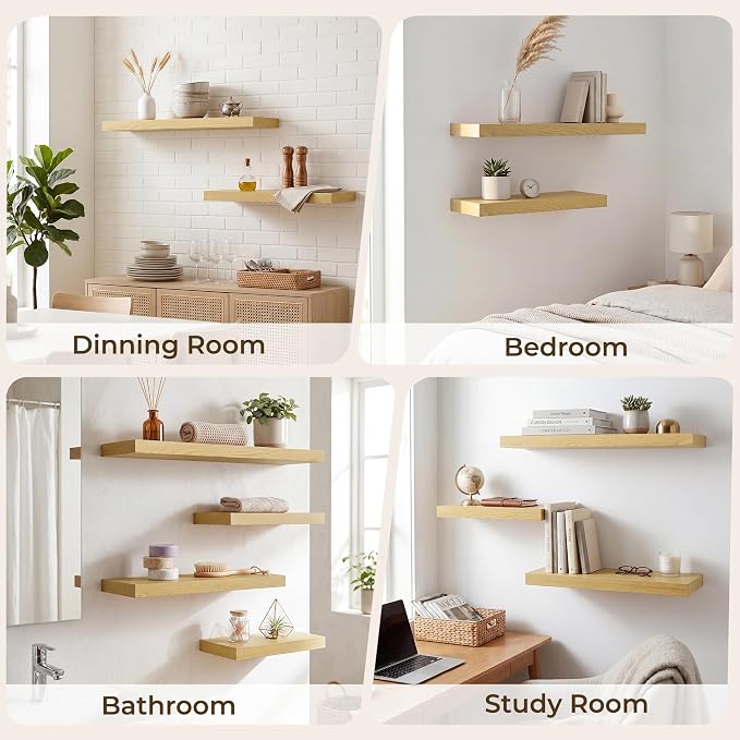 RICHFOCUS 40Inch Floating Shelves for Wall 1 Pack Shelves for Bedroom|Kitchen|Bathroom|Laundry Room Rustic Wood Wall Mounted Shelf with Invisible Brackets for Books|Storage|Decor, Oak