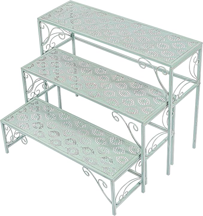 Sungmor Metal Plant Stand - 3 Tier Foldable Ladder Planters Display Shelf - Multiple Plants Flower Pots Vases Storage Organizer - Indoor Outdoor Multi Tiered Plant Rack for Garden Balcony Yard