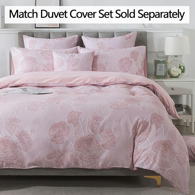 FADFAY Pink Vintage Floral Queen Size Sheets Set 100% Brushed Cotton Shabby Rose Flower Pattern Bedding Set Deep Pocket Sheets with 2 Pillowcases Luxury Breathable Soft 4pcs, Queen Size