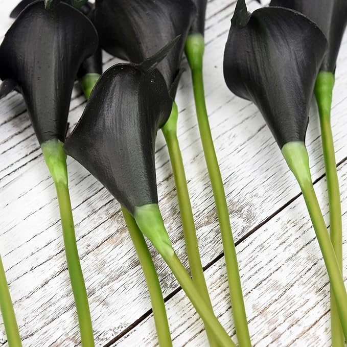 FiveSeasonStuff Real Touch Calla Lily Artificial Flowers Wedding Bridal Bouquet | Floral Arrangements | 15 Calla Lilies (Midnight Black)