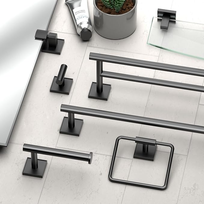 Gatco 5610MX Mode Wall Mounted Towel Bar, 24-Inch Matte Black Bathroom Towel Holder, Modern Bath Towel Rack for Hand Towels, Bath Towels & Guest Bathroom Organization, Contemporary Bathroom Hardware