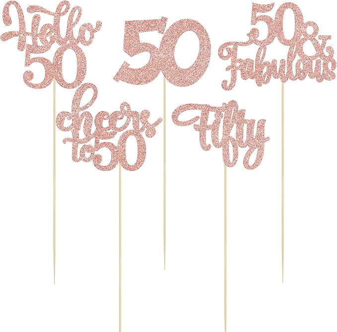 Gyufise 15Pcs 50th Birthday Centerpiece Sticks Fifty Happy 50th Table Flower Centerpieces Sticks Cheers to 50 Floral Decorations for 50th Birthday Party Centerpieces Supplies Rose Gold