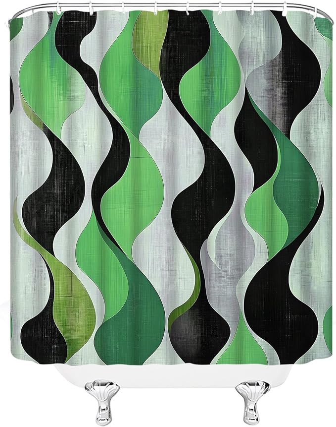 Mid Century Shower Curtain Boho Minimalist Modern Abstract Aesthetic Geometric Striped Atomic Retro Earthy Fabric Bathroom Decor Set with Hooks(74.8" Wx70 H)