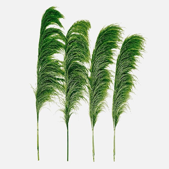 Pampas Grass Decor Tall,Long Pampas, Large Pompas Floral, Elegant Feather Flowers for Wedding Decorations, Living Room Decor (Natural Green, 4pcs 43.3"(110cm))