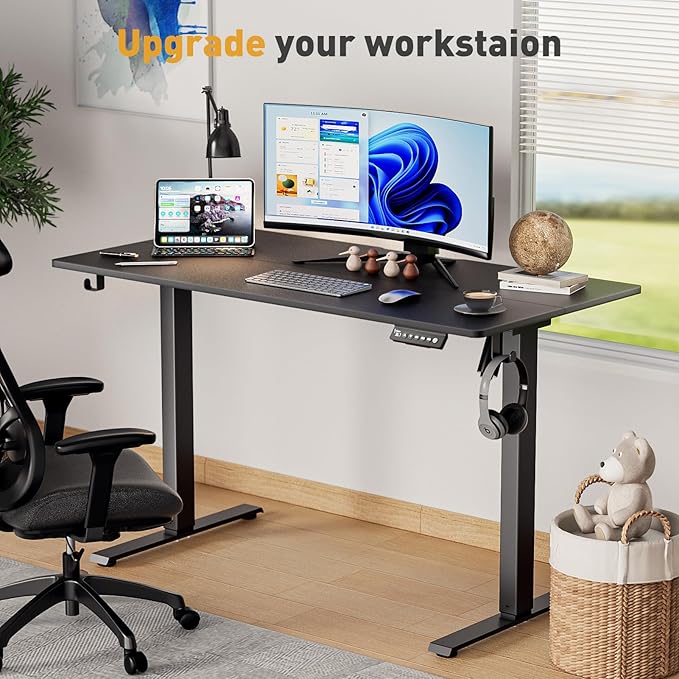 55 x 24 Inch Electric Standing Desk Adjustable Height, Sit Stand Desk, Stand up Desk for Home Office, Computer Workstation (Spliced Desktop,Black)