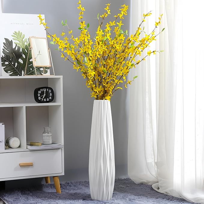 Ceramic White Floor Vase 17.7 Inches Tall Flower Holder Decorative Large Vases for Table Centerpieces Shelf Home Decor Living Room Branches Sky-Dried Flower Arrangement Simple Decorative