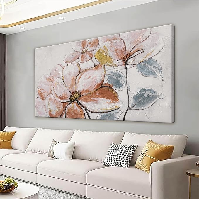 YISXINOAG Canvas Art Wall Decor Print Paintings Brown Pink Flower White Wall Art Prints Decor Ready To Hang For Bathroom Bedroom And Office Kitchen Home Wall Decor Artwork 20"×40"