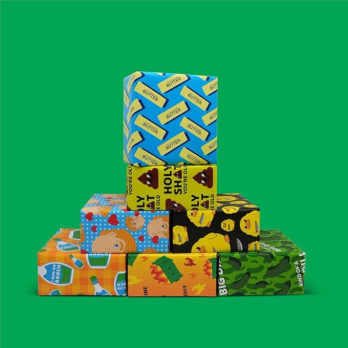 GOOFBALLS Hilarious Wrapping Paper Roll – Funny Gift Wrap for Birthdays, Holidays, White Elephant, Gag Gifts - Butter