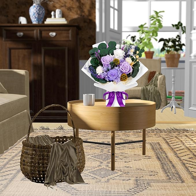 Perfectione Roses 4 Roses Mixed Bouquet for Mother's Day, Flowers for Delivery, Preserved Flowers Birthday Gift for Women Mom Wife Grandma Her, Light Purple