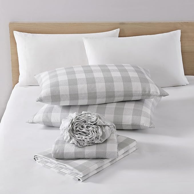 Eddie Bauer - King Sheets, Cotton Flannel Bedding Set, Brushed For Extra Softness, Cozy Home Decor (Lakehouse Plaid, King)