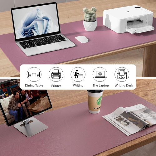 Aothia Leather Desk Pad Protector - Non-Slip PU Leather Blotter | Waterproof Office Mat (Dark Pink, 36" x 17")