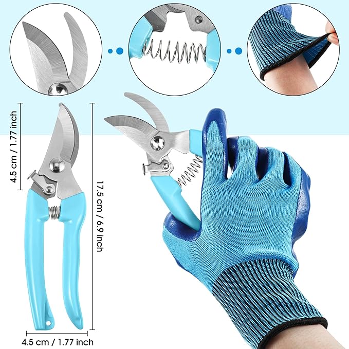 WILLBOND Floral Arrangement Kit, Christmas Rose Thorn Stripper Tool Garden Pruning Shears Scissors Rose Thorn Remover Pruner Trimmer Gloves Tapes Florist Garden Tool Gift Kit for Women(Blue)