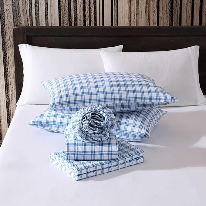 Eddie Bauer - Full Bed Sheets, Cotton Flannel Bedding Set with Matching Pillowcases, Brushed for Extra Softness, Deep Pocket, Oeko-Tex Certified (Arrowhead Tartan Blue)