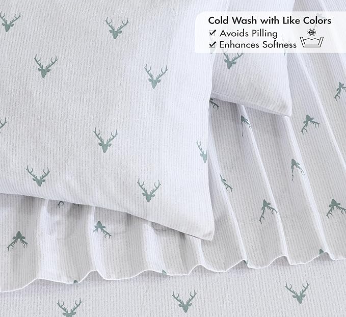 RUVANTI Flannel Sheets Twin XL Size - 100% Cotton Double Brushed Twin XL Sheet Sets, Deep Pockets 16 Inches, All Seasons Breathable & Extra Soft Bed Sheets, Warm & Cozy, 3 Piece, Stag Synphony