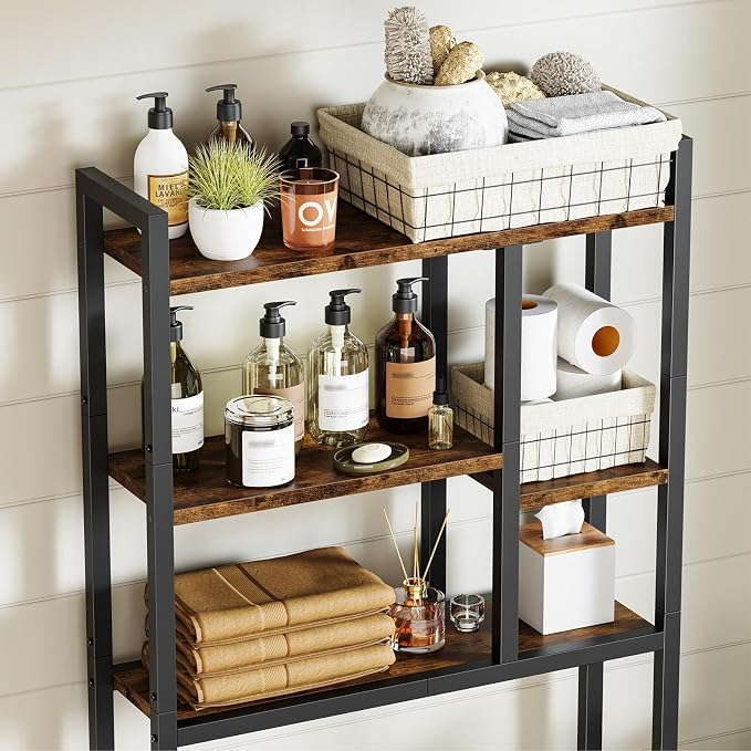 Asgolion Over-The-Toilet Storage Rack, 3-Tier Bathroom Shelves Over Toilet, Above Toilet Storage, Behind Toilet Bathroom Organizer, Space Saver, Freestanding, Rustic Brown