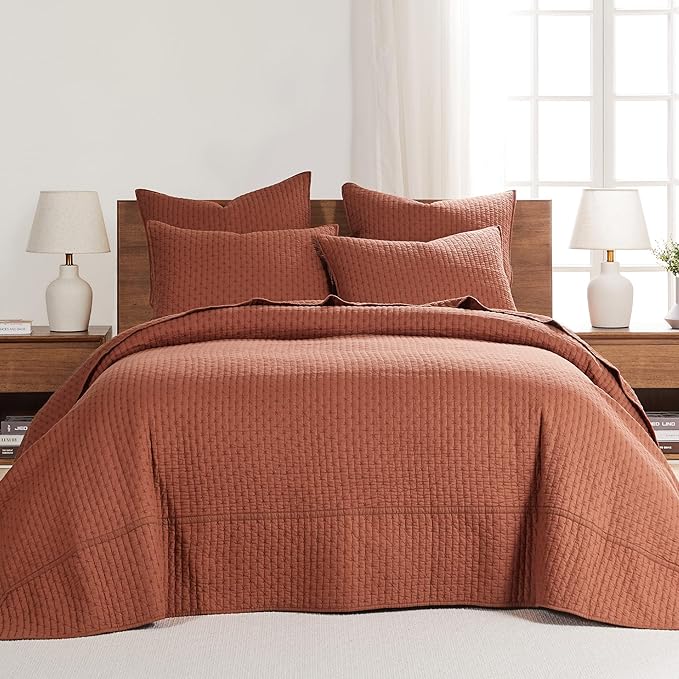 Levtex Home Cross Stitch Reversible Full Bedspread Set (100x104in) with 2 Pillow Shams (26x20in) - Stitch Texture - Adobe - 100% Cotton Full Size Bedspread Set - Lightweight, Soft, Pre-Washed