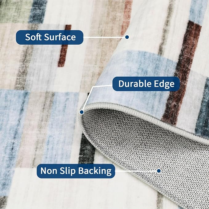 Washable Runner 2x6 Non Slip Kitchen Rugs Modern Geometric Hallway Rug Indoor Entryway Rug Farmhouse Soft Bath Mat Stain Resistant Carpet for Bedroom Laundry 2'x6' Multi