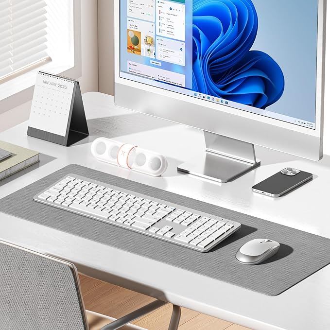 Wireless Keyboard and Mouse - Rechargeable Full Size Flat Keyboard & Mouse Sets with Build-in Lithium Battery, Ultra Thin Quiet Keyboard Mice - Silver and White