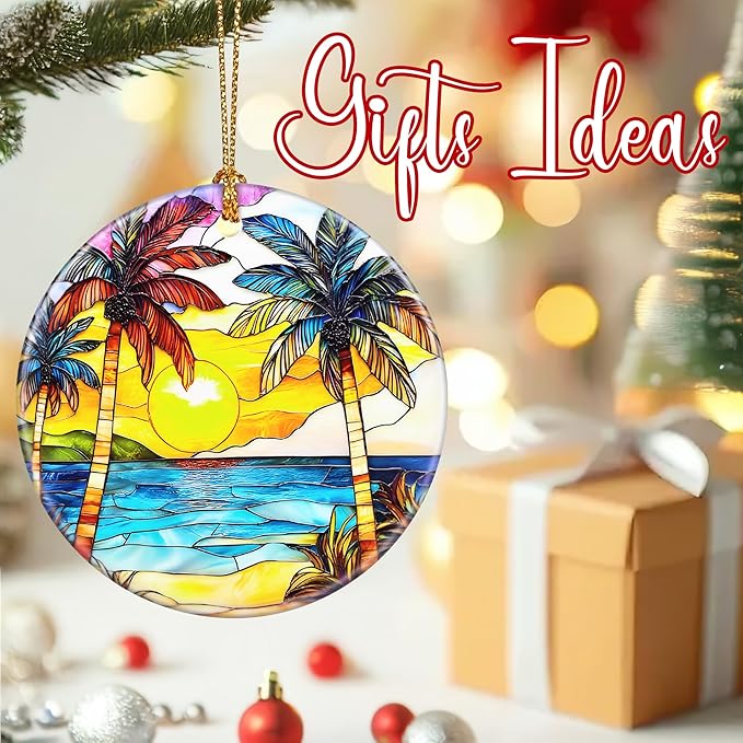 Christmas Ornaments: Christmas Tree Decorations, Beach Sunset Holiday Decor, Stocking Stuffers, Gift Ideas, Xmas Gift, Summer Vibes Gifts & Gifts for Beach Lover