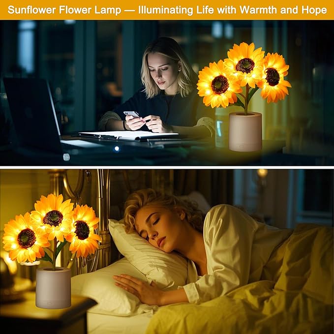 WSYEAR Sunflower Gifts for Women-Sunflowers Flower Lamp Night Light for Bedroom Decor,Christmas Birthday Gifts for Her Mom Wife Friends Girlfriend Teacher Grandma