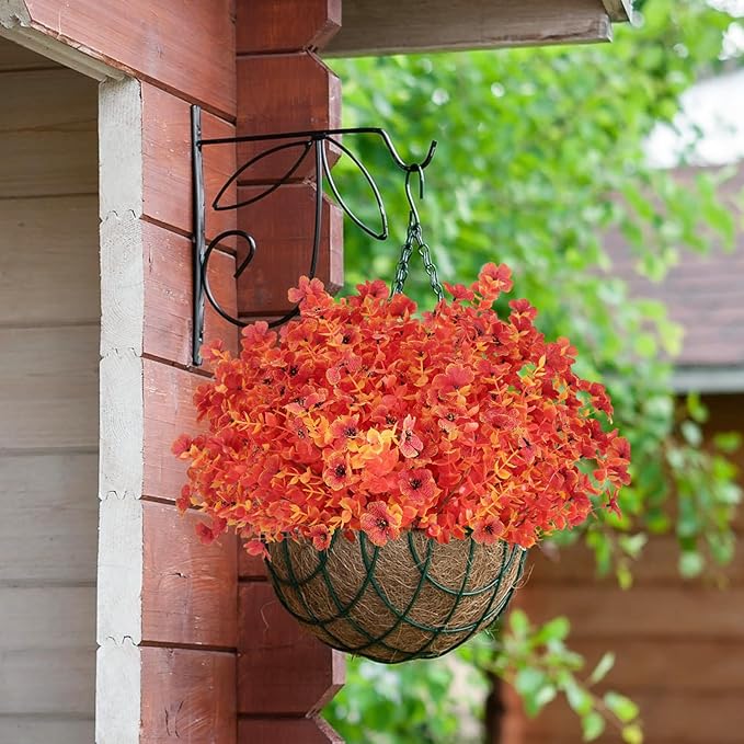 Artificial Fall Flowers Outdoor UV Resistant Fake Mums Bulk Outdoor Faux Mums Plants Plastic Flower Decorations for Home Garden Porch Hanging Planter Vase Autumn Decor Outside, 12 Bundles (Orange)
