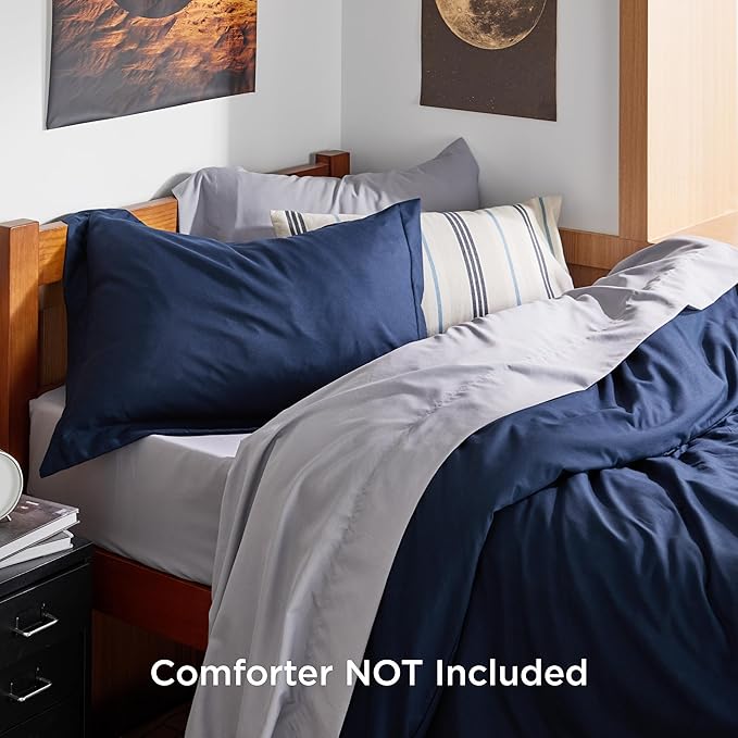 Bedsure Duvet Cover Twin/Twin XL Size - Soft Double Brushed Bedding Set for Kids & Adults, Zipper Closure, 2 Pieces, Includes 1 Duvet Cover (68"x90") & 1 Pillow Sham, NO Comforter, Navy Blue